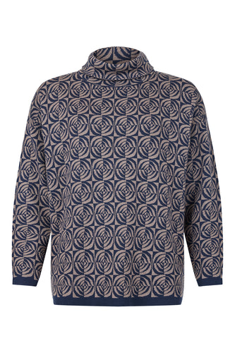 Grey Printed Pullover with High Neck - Sunday