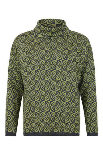 Green Printed Pullover with High Neck - Sunday