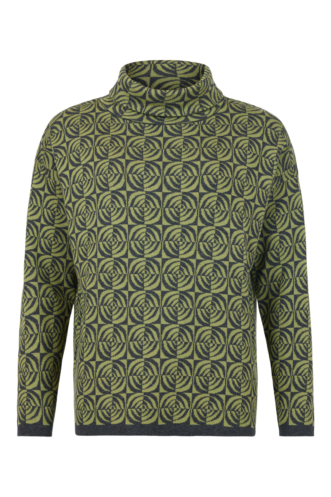 Green Printed Pullover with High Neck - Sunday