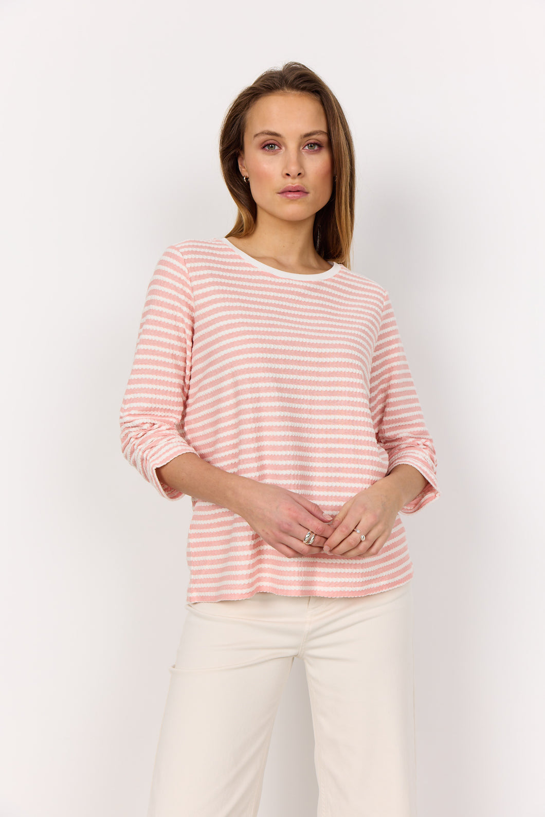 26898 - Striped Long-Sleeve Top - Peach - Soya Concept