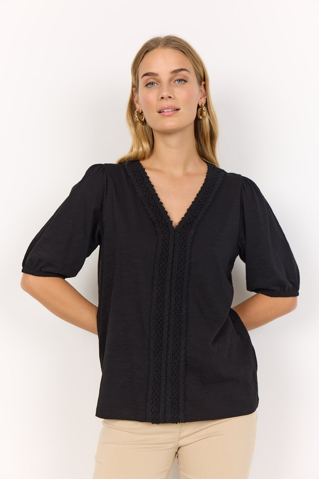 26910 - V-Neck Blouse - Black - Soya Concept