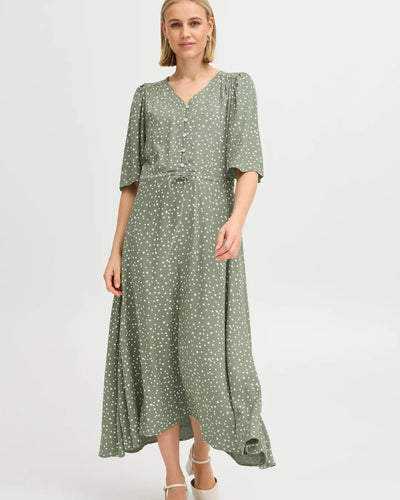 5414 - Dress with Button Detail - Green - Fransa