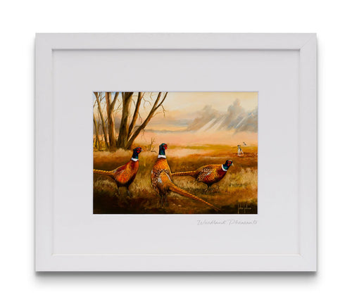 Woodland Pheasants white framed art