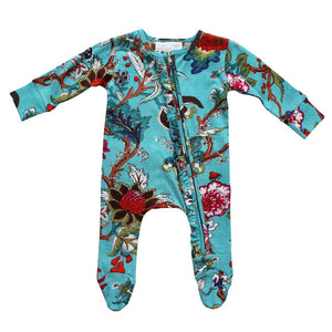 Teal Exotic Flower Babygro - Powell Craft