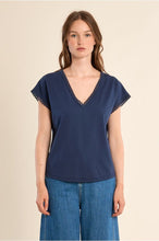 Load image into Gallery viewer, Navy Blue Knitted T shirt with Lace Detail - Molly Bracken