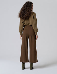 Khaki Wide Pants with Waist Button- Surkana