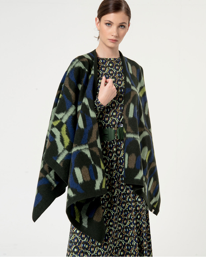 822 - Green Printed Open Poncho - Surkana