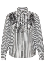 Load image into Gallery viewer, Black&amp;White Stripe Embroidered Shirt -b.young