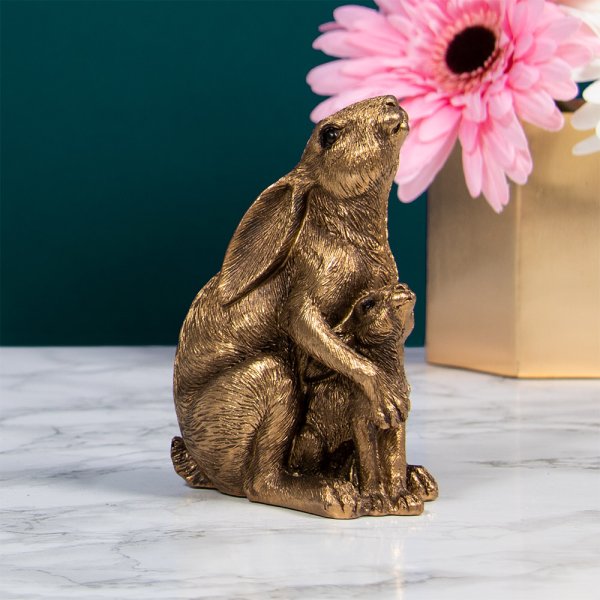 47568 - Bronze Hare and Baby Statue - Joe Davis