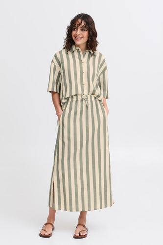 5445 - Striped Button Agave Green Mix -Up Shirt - Fransa