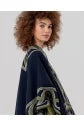 Load image into Gallery viewer, Navy &amp; Green Print Open Knit Poncho- Surkana
