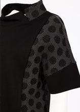 Load image into Gallery viewer, Black &amp; Grey High Neck Top With Jacquard Spot Panels And Pocket Detail- Naya