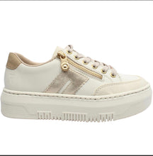 Load image into Gallery viewer, White and Gold Lace-Up Trainer - Rieker