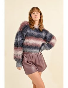 1623 - Fur Effect Striped Sweater - Molly Bracken