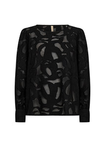 40813- Long Balloon Sleeve Blouse- Black- Soya Concept