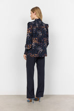 Load image into Gallery viewer, 40819- High Neck Ruffle Detail Print Blouse- Navy Mix- Soya Concept