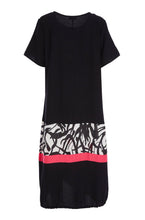Load image into Gallery viewer, Black&amp;Hot Pink Round Neck Dress With Print Panels And Colour Band - Ora