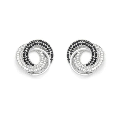 T300ECB - Clear & Jet Stone Earrings - Knight & Day