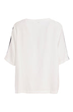 Load image into Gallery viewer, Black&amp;Off-white Blurred Stripe Round Neck Top With Contrast Front Trim - Ora