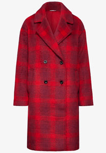 101179- Long Red Plaid Coat - Street One