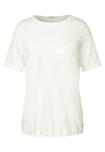 Load image into Gallery viewer, 320160- White Jersey Lace Mix T-shirt- Cecil