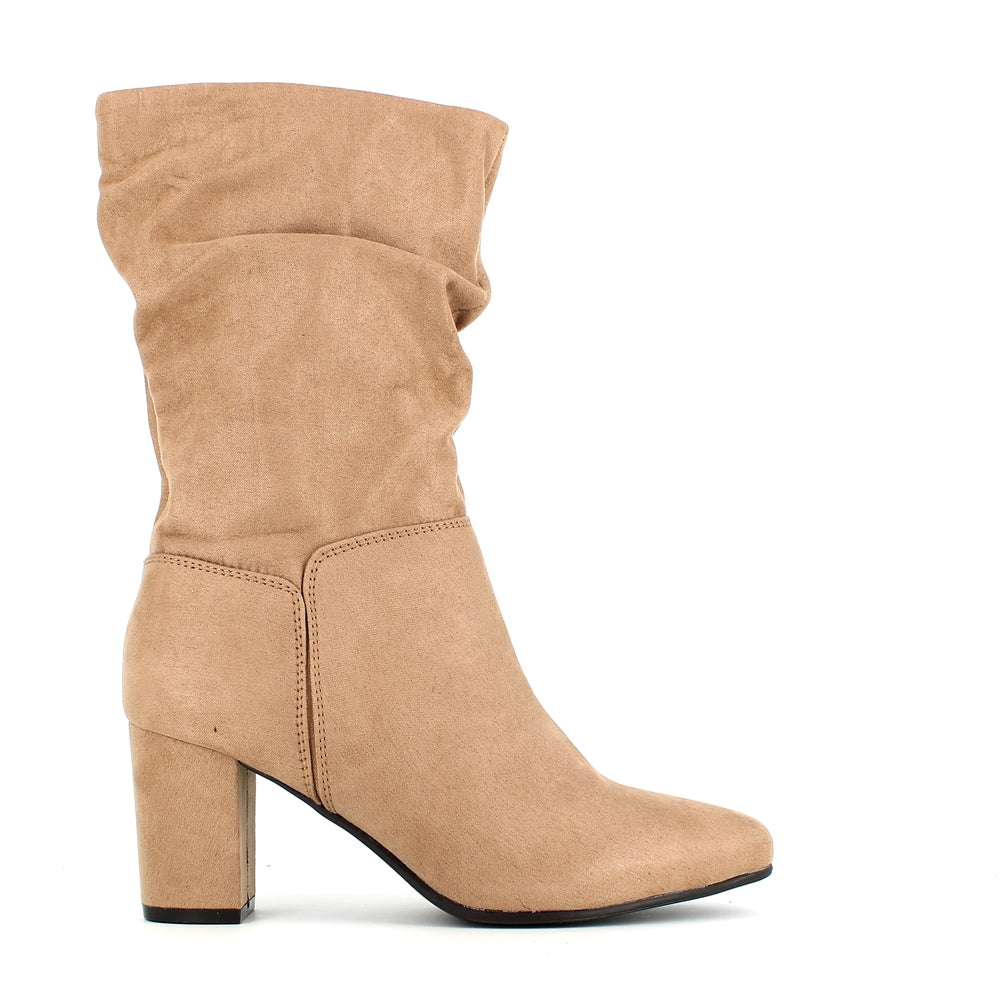 513183- Beige Mid Calf Slouch Boot- Millie & Co