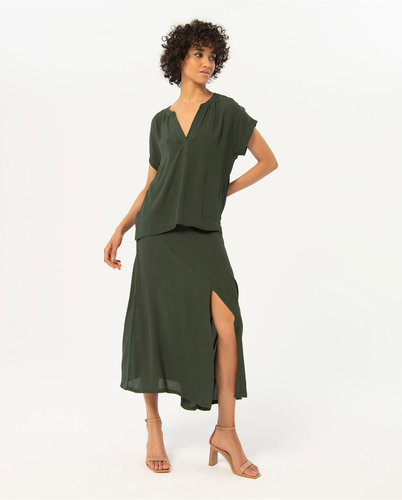 123- V Neck Short Sleeve Top- Khaki- Surkana