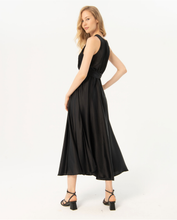 Load image into Gallery viewer, 724- V Neck Satin Sleeveless Midi Dress- Black- Surkana