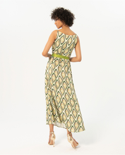 Load image into Gallery viewer, 724- Printed Dress w/ Draped Neckline- Lime Green Mix- Surkana