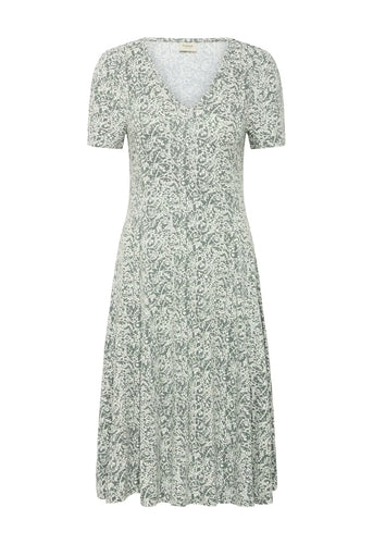 0387- Agave Green and Cream Print Jersey Dress- Fransa