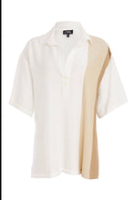 Load image into Gallery viewer, White&amp;Pebble Crinkle Effect Top With Collar And Contrast Side Panel - Ora