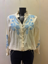 Load image into Gallery viewer, P6190 - Beige Blouse with blue detail - Milo’s Paris