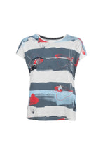 Load image into Gallery viewer, Navy Blue Floral Stripe T-Shirt- Soquesto