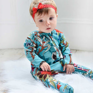 Teal Exotic Flower Babygro - Powell Craft