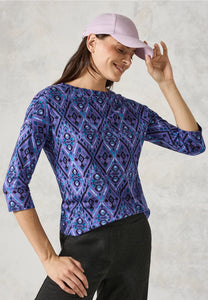 322275- Button Detail Print Top- Purple - Cecil