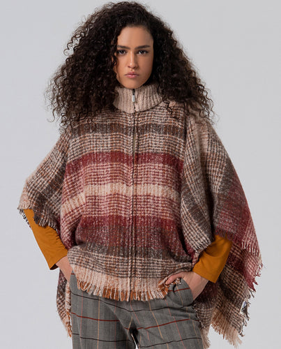 Plaid Poncho with Zipper - Surkana