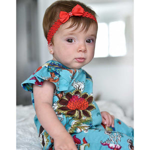 Teal Exotic Flower Short Sleeve Babygro - Powell Craft