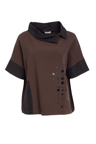 Placement Print Top with Cut Away Collar ( Coca) - Naya