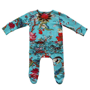 Teal Exotic Flower Babygro - Powell Craft