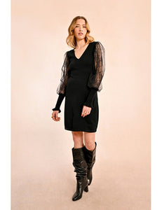 1640 - Knitted Dress with Mesh Sleeve - Molly Bracken