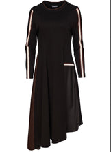 Load image into Gallery viewer, Black &amp; Choko High Neck Dress With Print Pocket And Metallic Trim - Naya