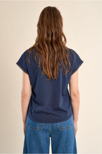 Load image into Gallery viewer, Navy Blue Knitted T shirt with Lace Detail - Molly Bracken