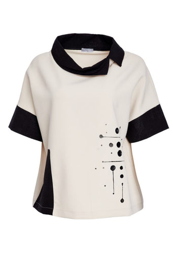 Placement Print Top with Cut Away Collar - Naya
