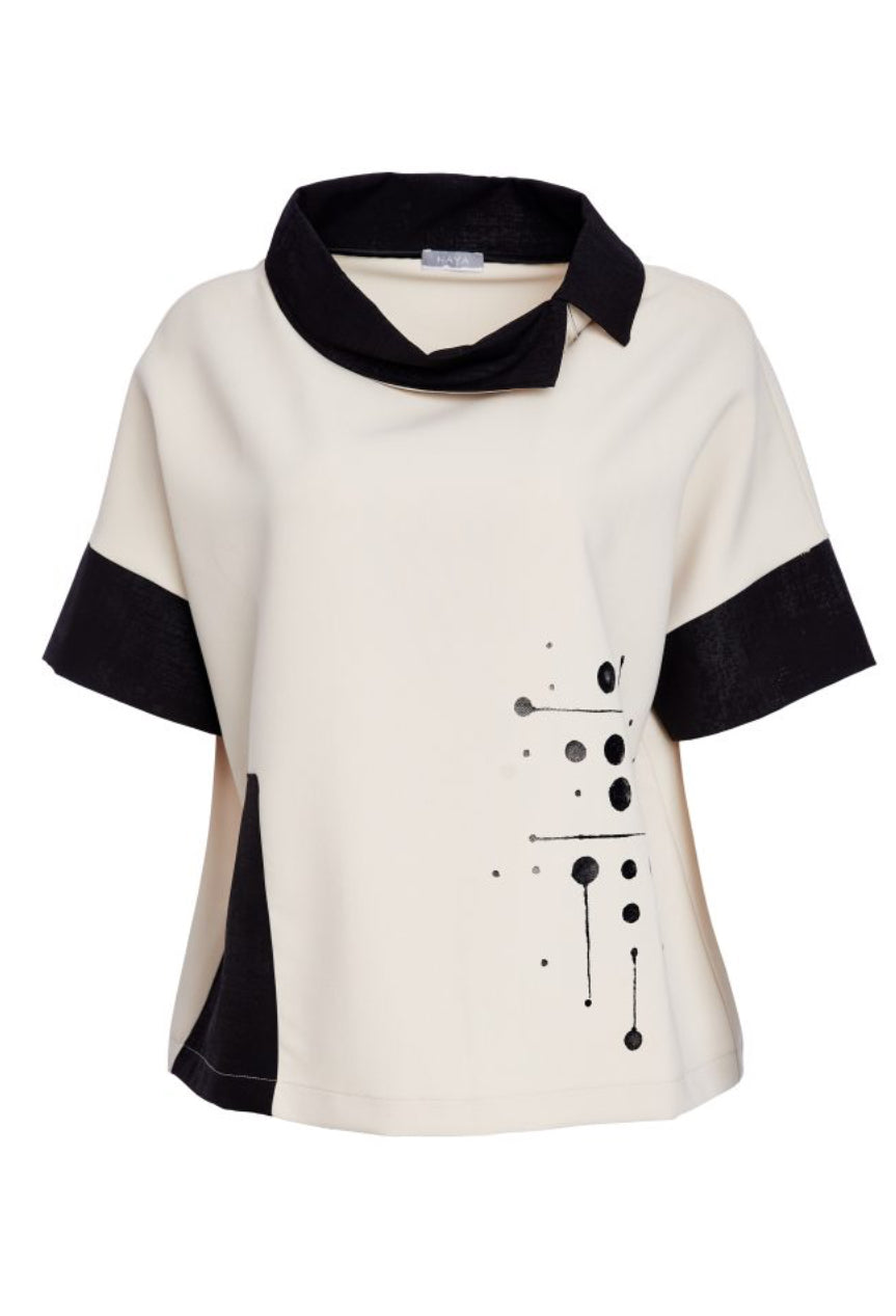 Placement Print Top with Cut Away Collar - Naya