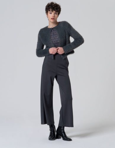 Dark Grey Wide Pants with Waist Button- Surkana