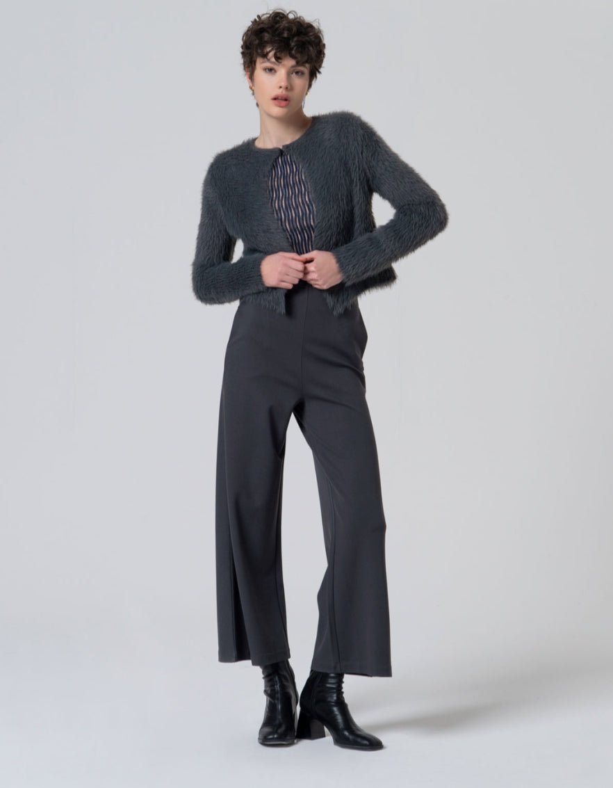 Dark Grey Wide Pants with Waist Button- Surkana