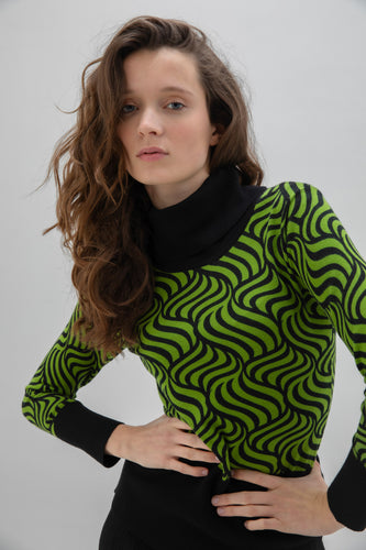 7118 - Green Print Turtle Neck - Marble