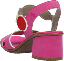 Load image into Gallery viewer, 64691- Block Heeled Strap design Sandal- Fuscia - Rieker