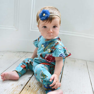 Teal Exotic Flower Short Sleeve Babygro - Powell Craft