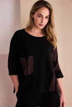 Load image into Gallery viewer, Black &amp; Choko Round Neck Top With Print Sections